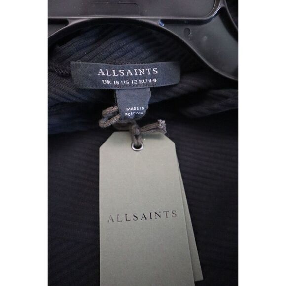 AllSaints WM168U Women's Sz 12 Black Gia Seamed Ribbed Long Sleeve Bodysuit - Picture 4 of 13